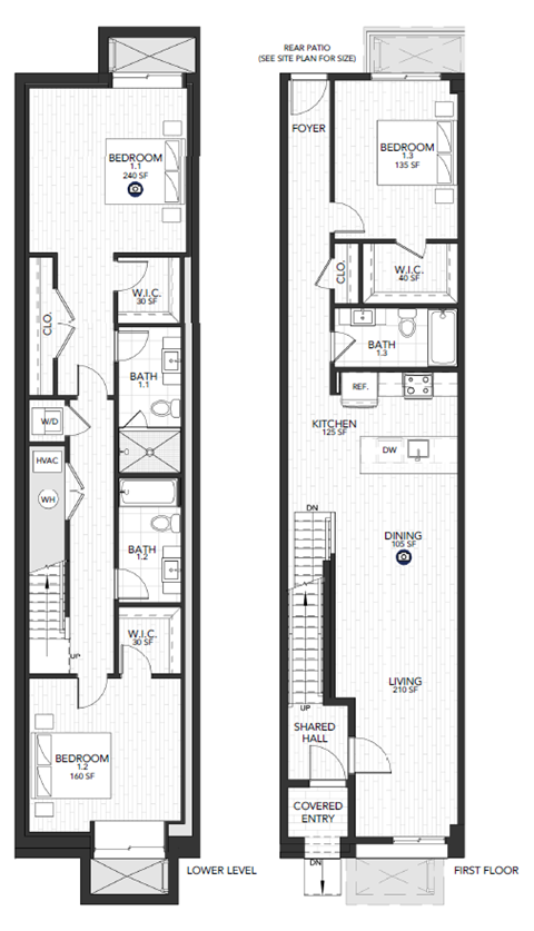 Floor plan for 3 beds, 3 baths, 2052 sqft